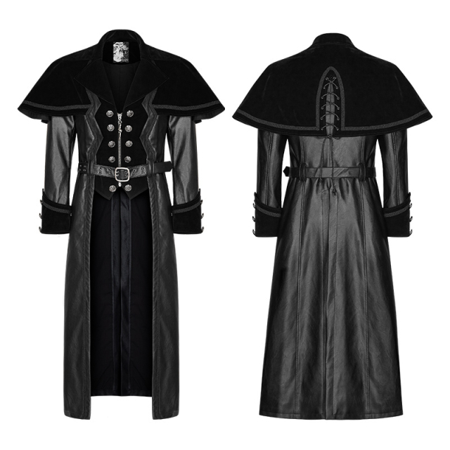 Punk Rave Y-815 Long black leatherette mens coat. Gothic uniform & medieval clothing