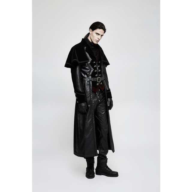 Calf-length gothic/uniform synthetic leather coat executioner with belt