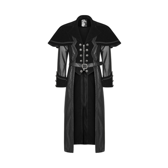 Wadenlanger Gothic-/Uniform-Kunstleder-Mantel Executioner mit Gürtel