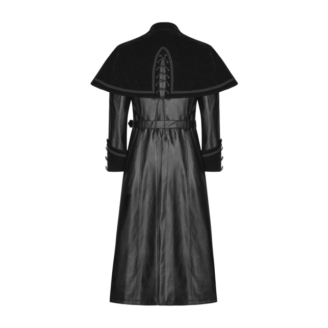 Calf-length gothic/uniform synthetic leather coat executioner with belt