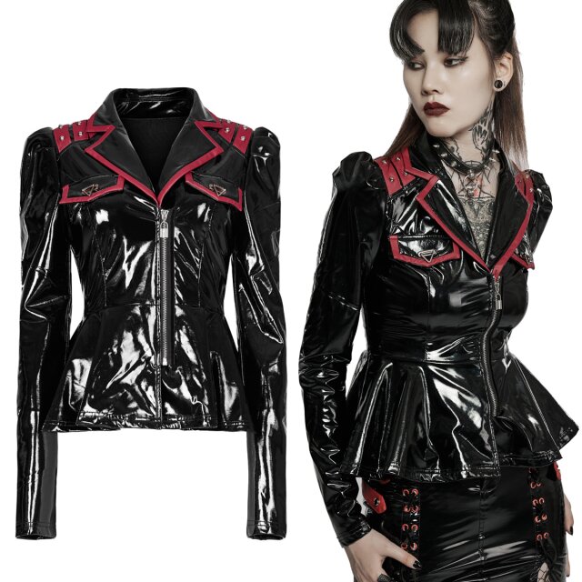 PUNK RAVE Uniform Jacke (DY-1387BK-RD) aus schwarzem Lack...