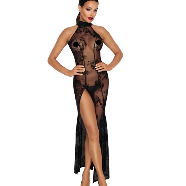 Langes Neckholder Meshkleid Dark Secret XL