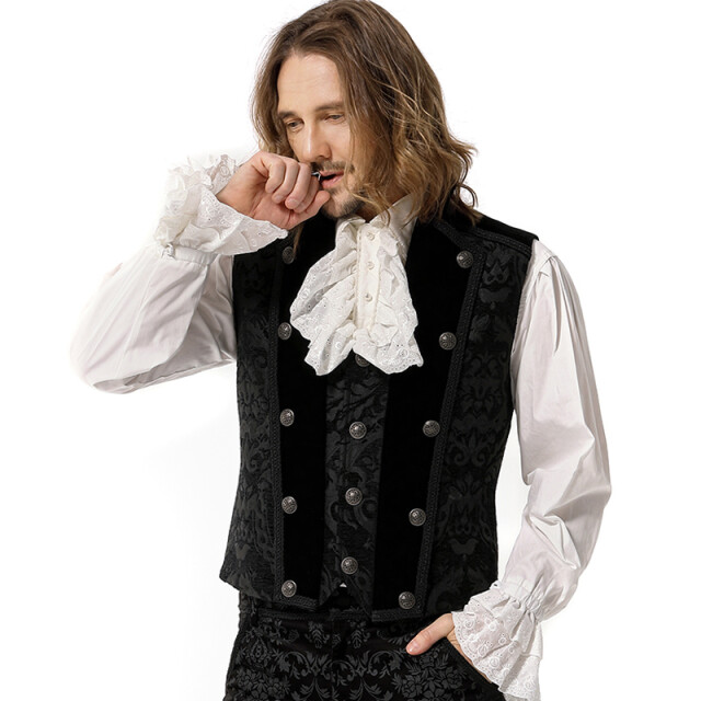 Short Victorian Brocade Waistcoat Versailles with Velvet Lapel