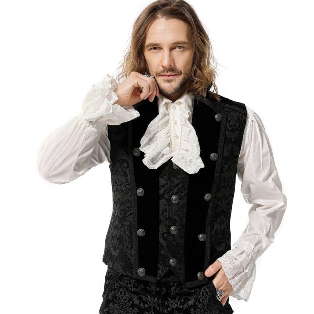 Short Victorian Brocade Waistcoat Versailles with Velvet Lapel