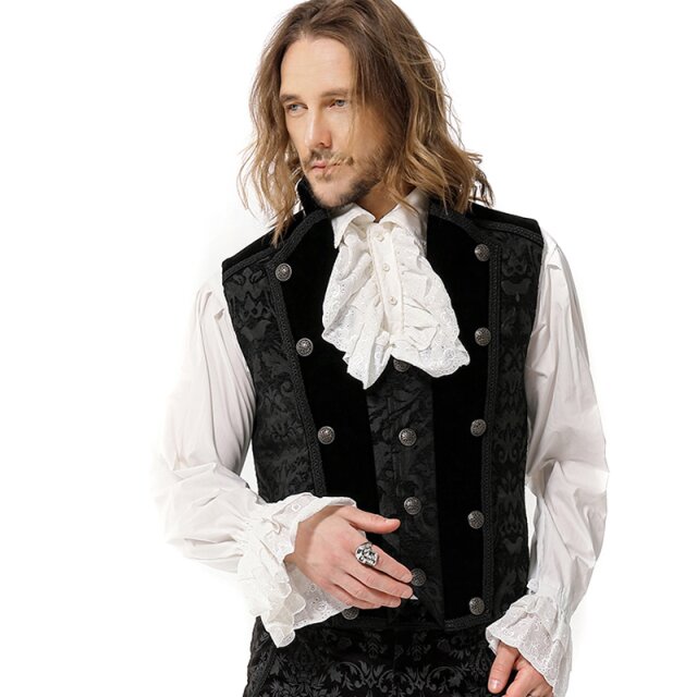 Short Victorian Brocade Waistcoat Versailles with Velvet Lapel