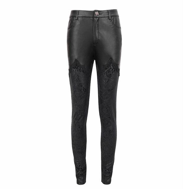 Slim Fit Stretch Trousers Mania with Faux Leather