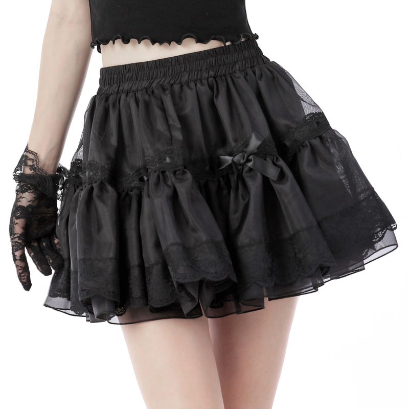 Wide Mini Skirt Gothic Doll with Lace Border | BOUDOIR NOIR