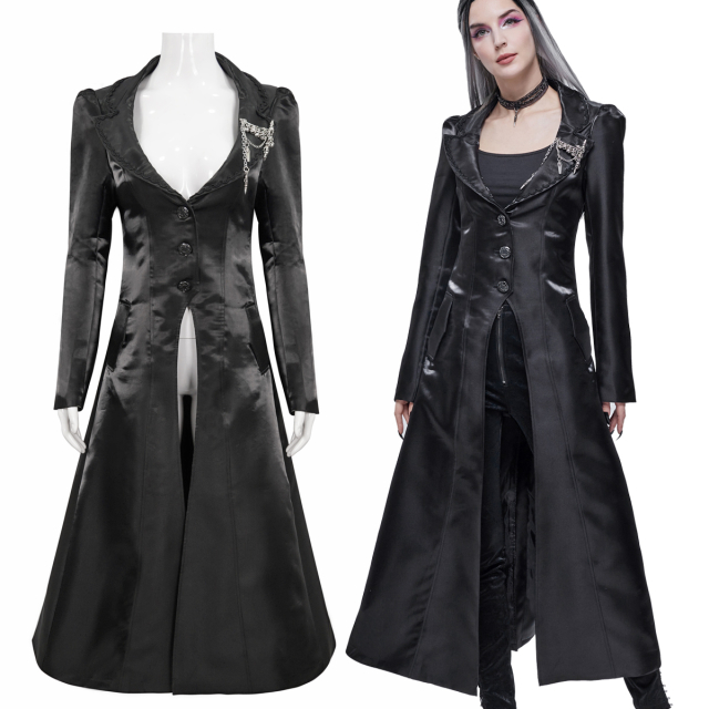 Long Devil Fashion coat (CT181) in shiny solid satin with...