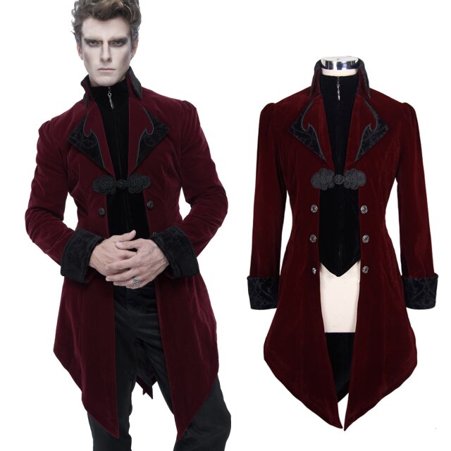 DEVIL FASHION CT02202 roter Herren Samt Frack. Gothic, Steampunk & Viktorianische Herrenmode