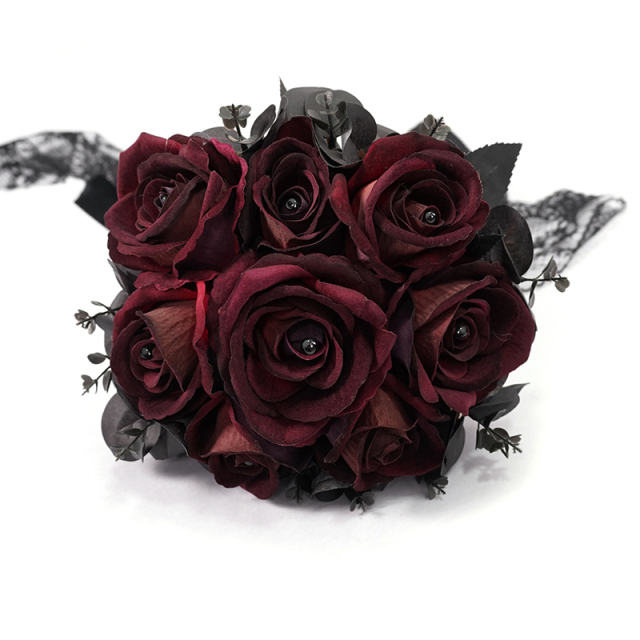 Red and Black Artificial Rose Gothic Bouquet
