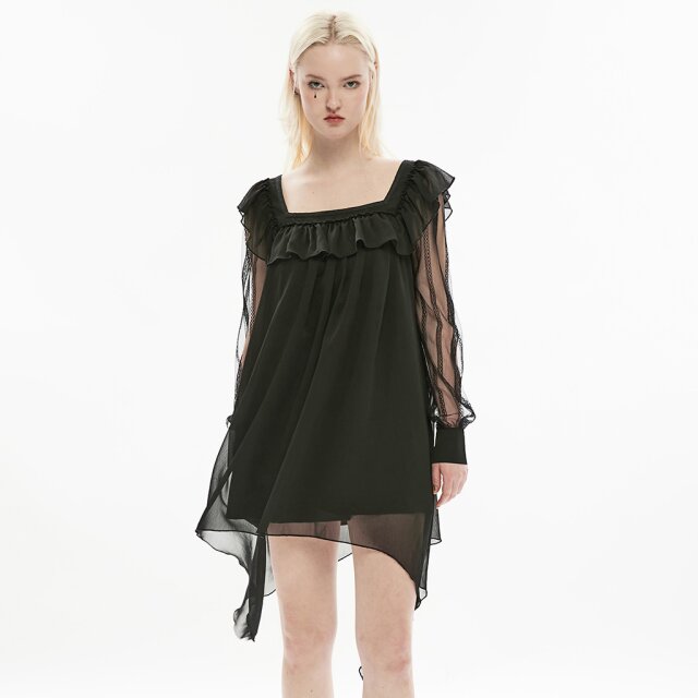Chiffon Gothic Mini Dress Terror Doll black