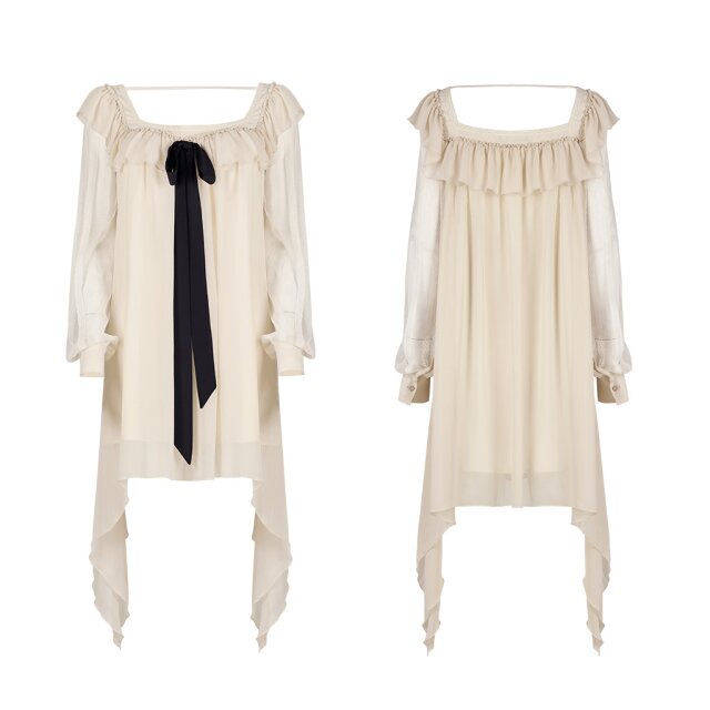 Chiffon Gothic Minikleid Terror Doll cremeweiß M-L