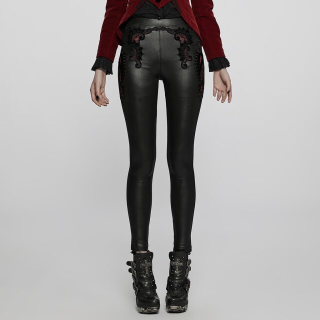 Wetlook Leggings Prodigy mit Spitzenornament und rotem Akzent S