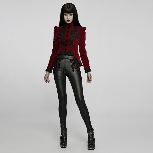 Wetlook Leggings Prodigy mit Spitzenornament und rotem Akzent S