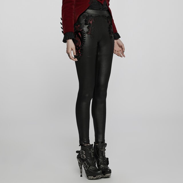 Wetlook Leggings Prodigy mit Spitzenornament und rotem Akzent S