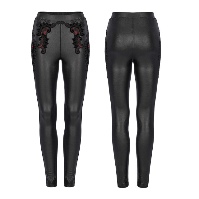 Wetlook leggings Prodigy with lace ornament and red accent