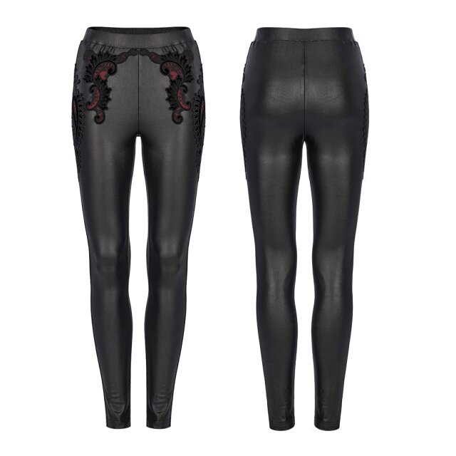 Wetlook Leggings Prodigy mit Spitzenornament und rotem Akzent 3XL