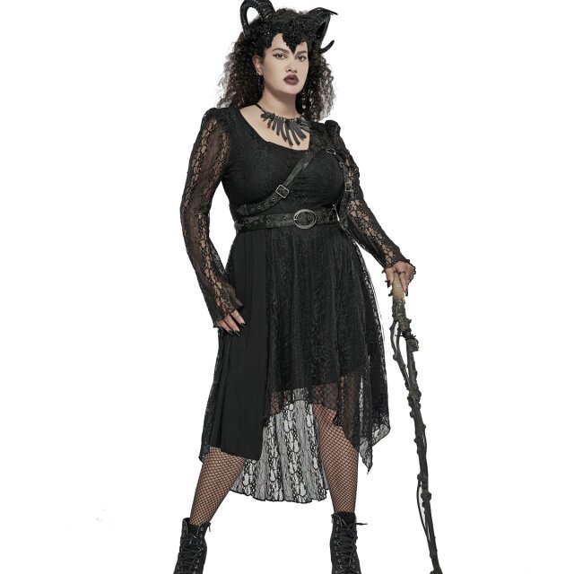 PUNK RAVE mystisches Vokuhila Kleid Sigrún aus Spitze XXL-3XL