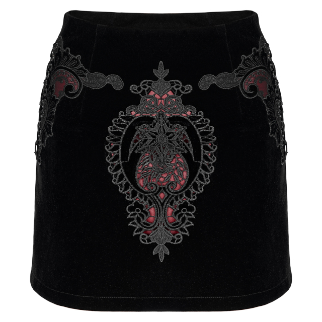 Velvet Mini Skirt Lunatika with Lace Ornament and Red Details