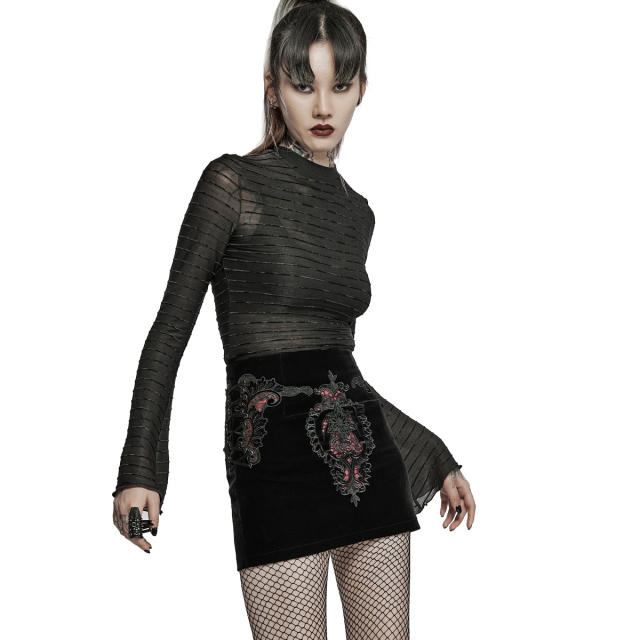 Velvet Mini Skirt Lunatika with Lace Ornament and Red Details
