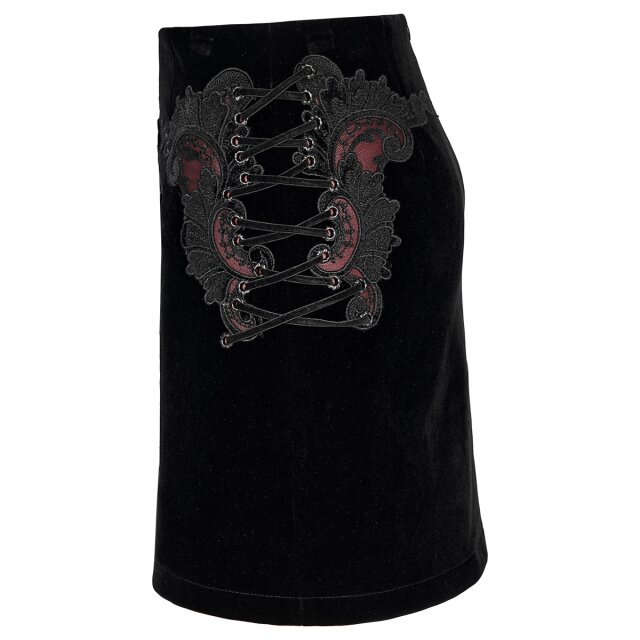 Velvet Mini Skirt Lunatika with Lace Ornament and Red Details