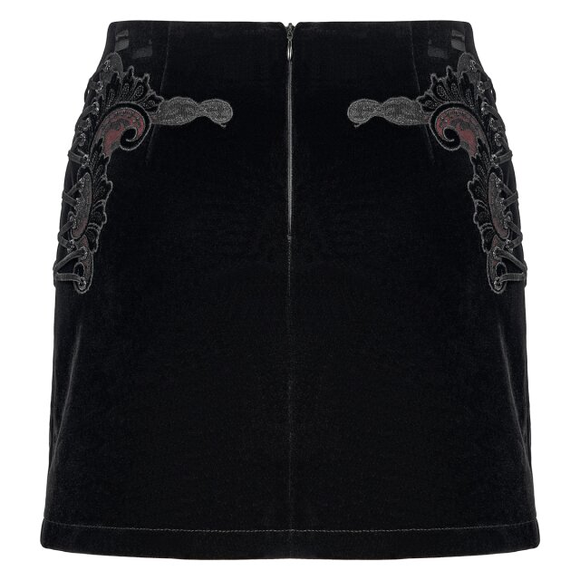 Velvet Mini Skirt Lunatika with Lace Ornament and Red Details