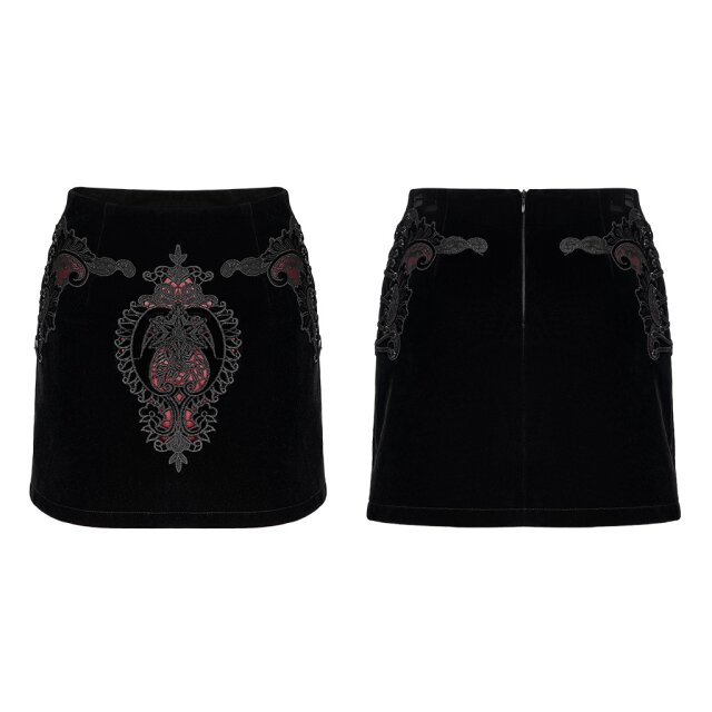 Samt-Minirock Lunatika mit Spitzenornament und roten Details 3XL
