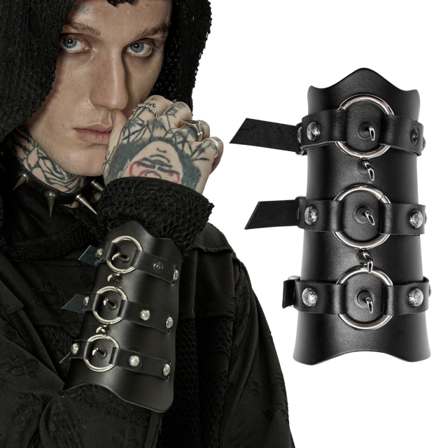 PUNK RAVE faux leather arm cuff or wristband (WS-527BK)...