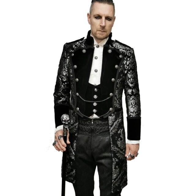 Gothic-Brokat-Gehrock / Kurzmantel Dark Symphony schwarz-silber S