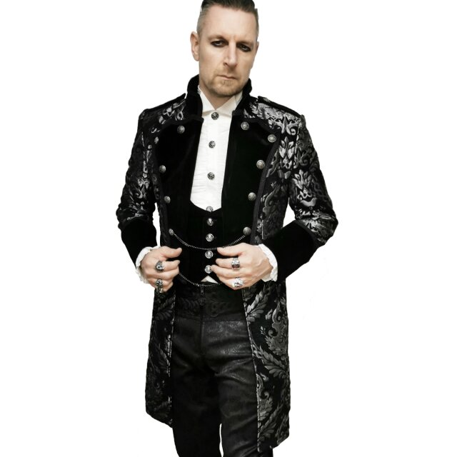 Gothic-Brokat-Gehrock / Kurzmantel Dark Symphony schwarz-silber S