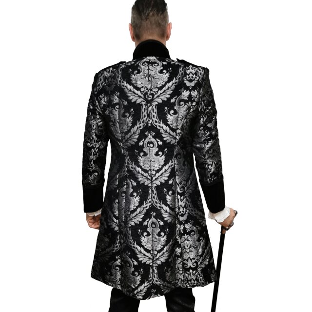 Gothic-Brokat-Gehrock / Kurzmantel Dark Symphony schwarz-silber S