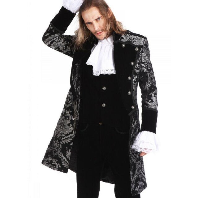 Gothic-Brokat-Gehrock / Kurzmantel Dark Symphony schwarz-silber M
