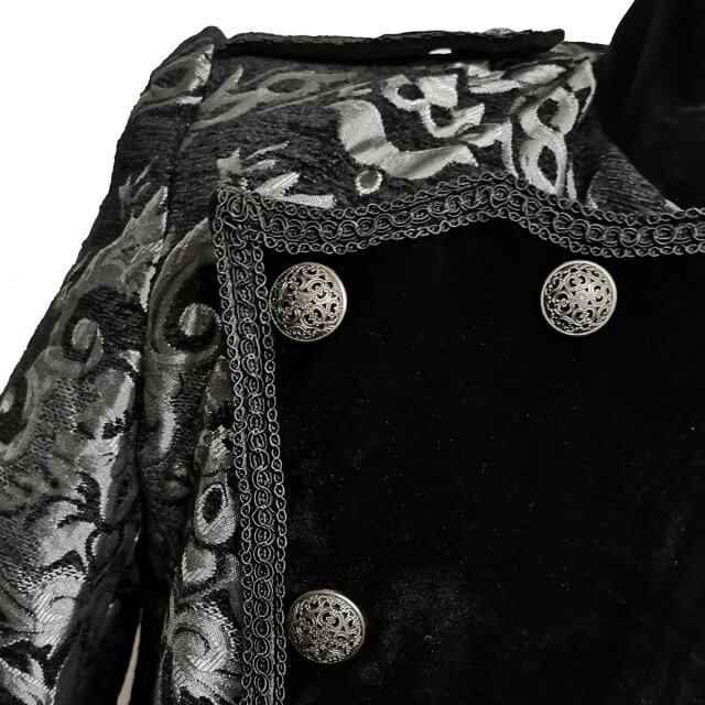 Gothic-Brokat-Gehrock / Kurzmantel Dark Symphony schwarz-silber 5XL