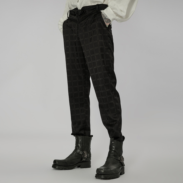 PUNK RAVE Steampunk trousers Professor with check pattern