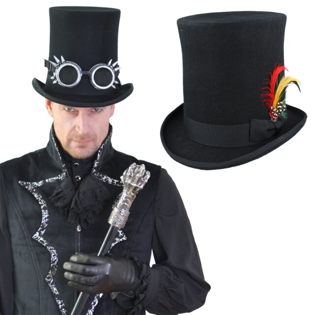 Schwarzer hoher Steampunk Zylinder. Herren Viktorianisches Gothic Accessoire