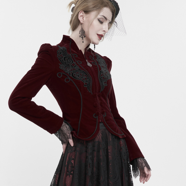 Viktorianische Samtjacke Emma in schwarz oder rot rot 3XL