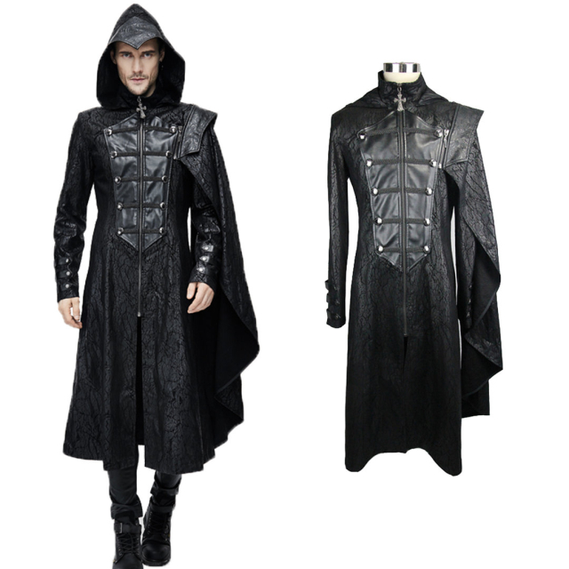 DEVIL FASHION CT068 Langer schwarzer Gothic Uniform Herrenmantel. LARP Mittelalterkleidung