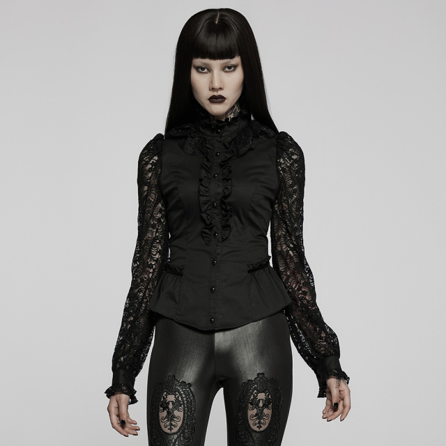 Victorian-Goth Bluse Firmament mit Schößchen und Spitze 4XL