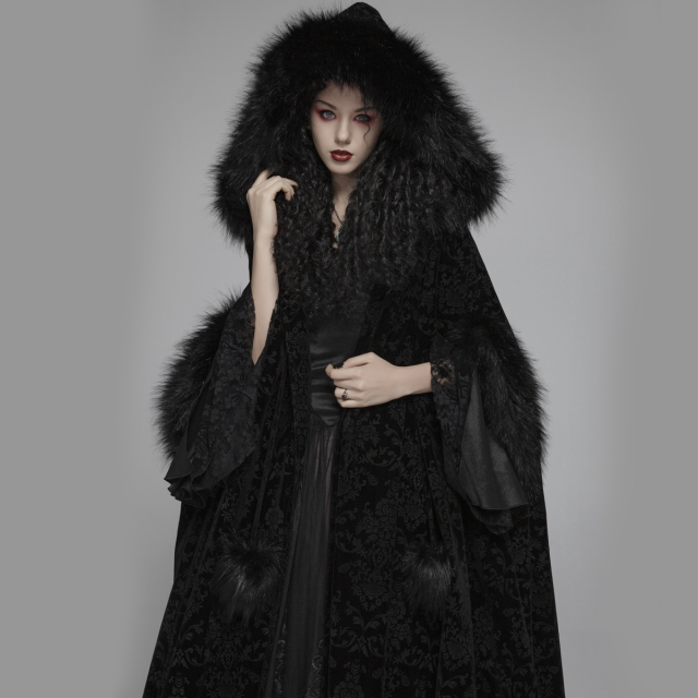 PUNK RAVE velvet cape Dynasty with fur and large hood