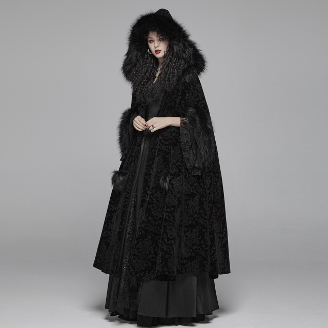 PUNK RAVE velvet cape Dynasty with fur and large hood