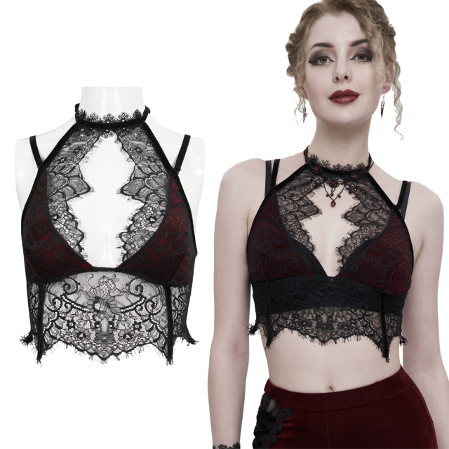 Eva Lady Gothic lace bralette (ECST005) with slim halterneck and red lined triangle cups