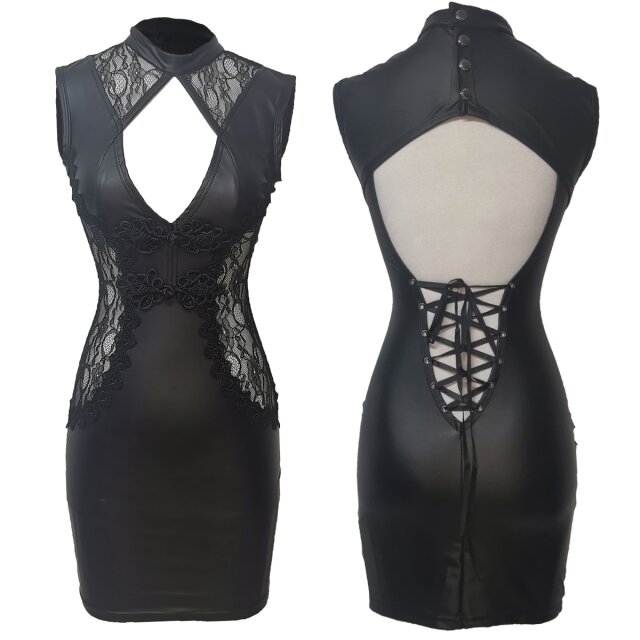 Wetlook-Kleid mit seitlichen Spitzeneinsätzen und...