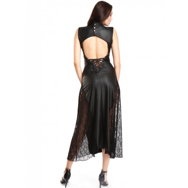 Long wetlook dress Persephone with lace insert  long