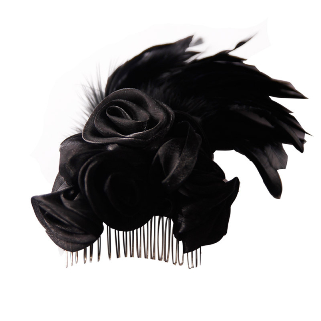 Devil Fashion schwarzer viktorianischer Haarschmuck mit Rosen. Damen gothic Accessoire