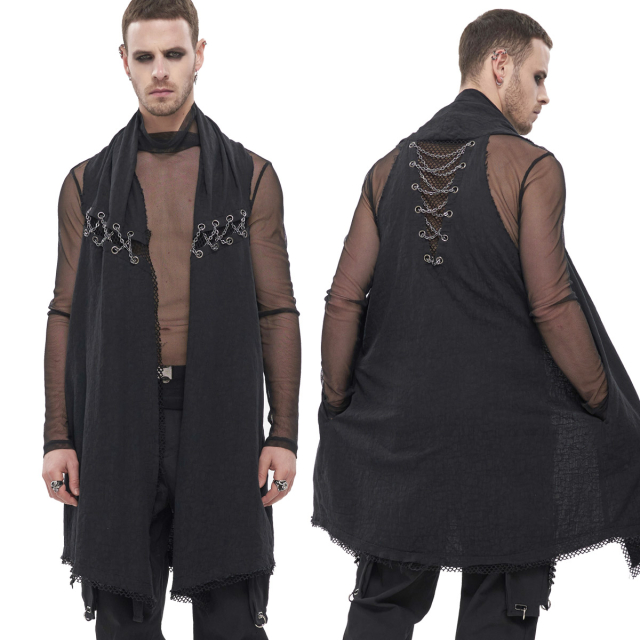 Loose Fit Devil Fashion Postapocalypse Vest (WT067) with frayed edges, chunky linen-look texture and chain detailing at front and back.