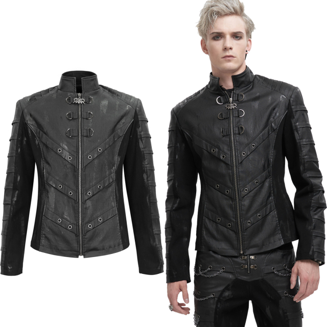Short Devil Fashion jacket (CT200) in biker style with imitation leather trimmings, D-rings and grey colour stains.