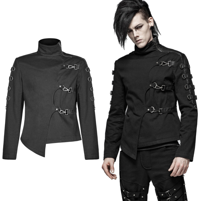 PUNK RAVE WY-1017BK black asymmetric gothic mens jacket...