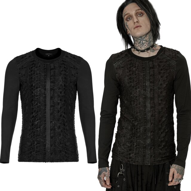 PUNK RAVE longsleeve (WT-753BK) made of tattered soft jersey with torn holes as well as futuristic looking 3D braided inserts