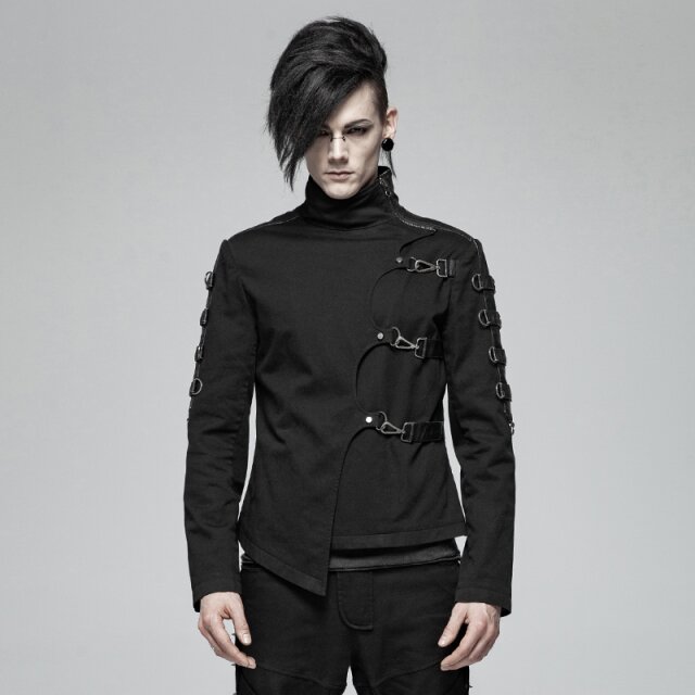 Asymmetrische Punk Rave-Jacke Restraint mit Karabinern - Größe: L