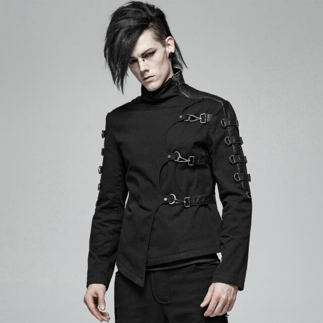 Asymmetrische Punk Rave-Jacke Restraint mit Karabinern - Größe: XXL